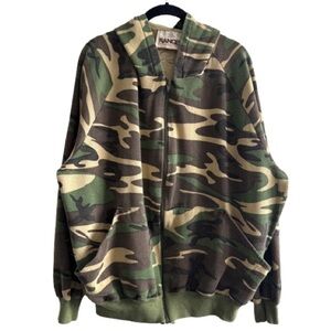 Vintage Ranger Green Brown Camo Hoodie Sweatshirt Made in USA